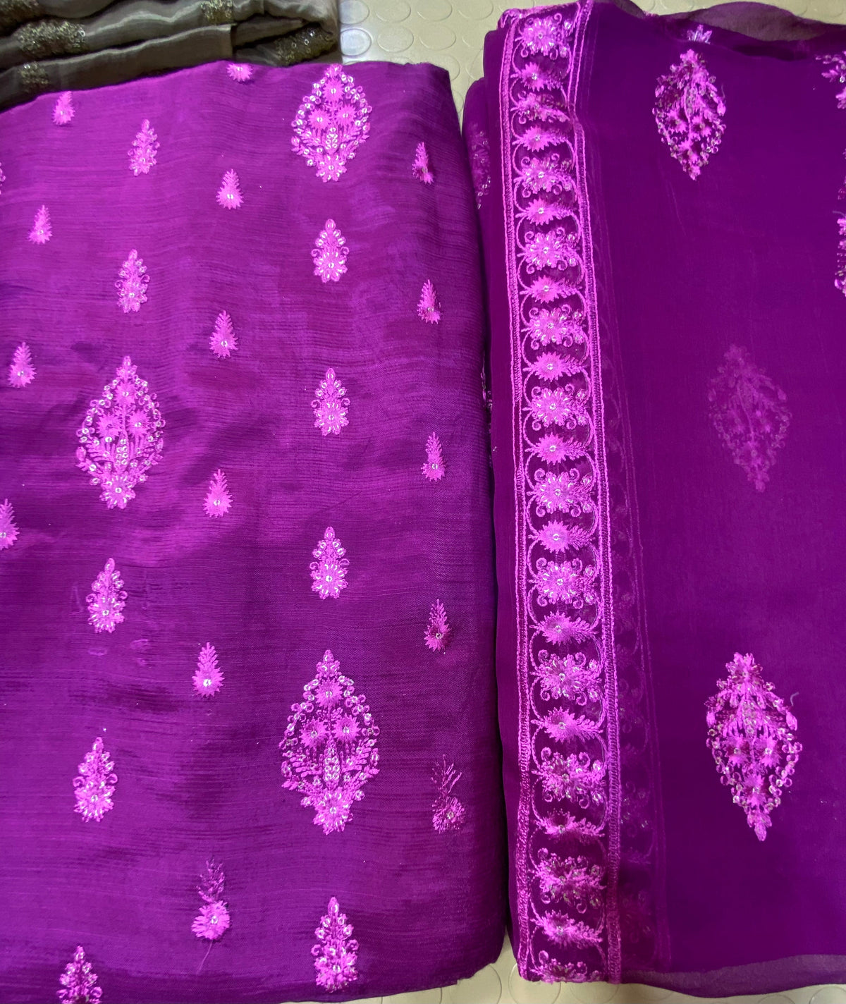 Raw Silk With Chiffon Duppta