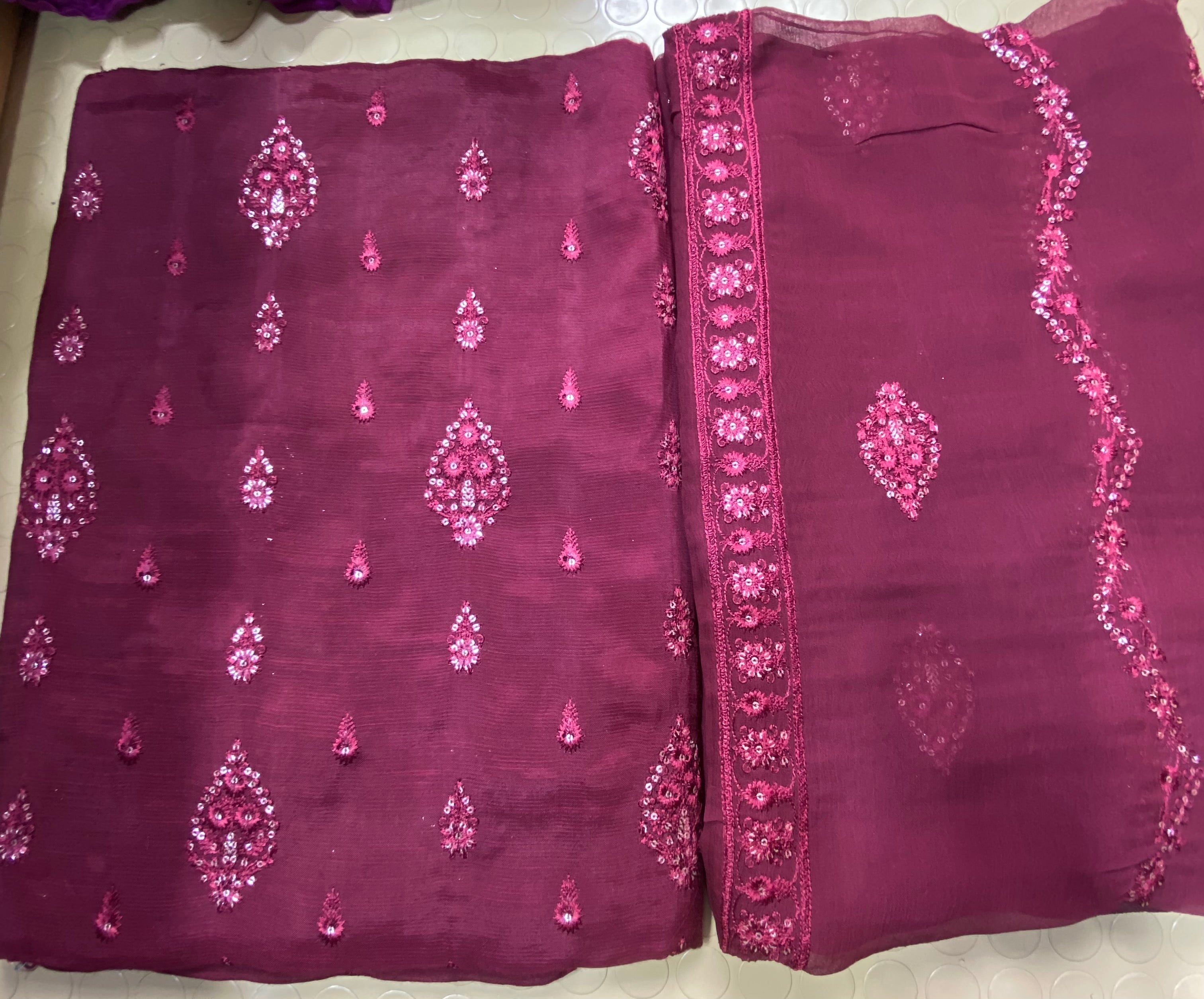 Raw Silk With Chiffon Duppta