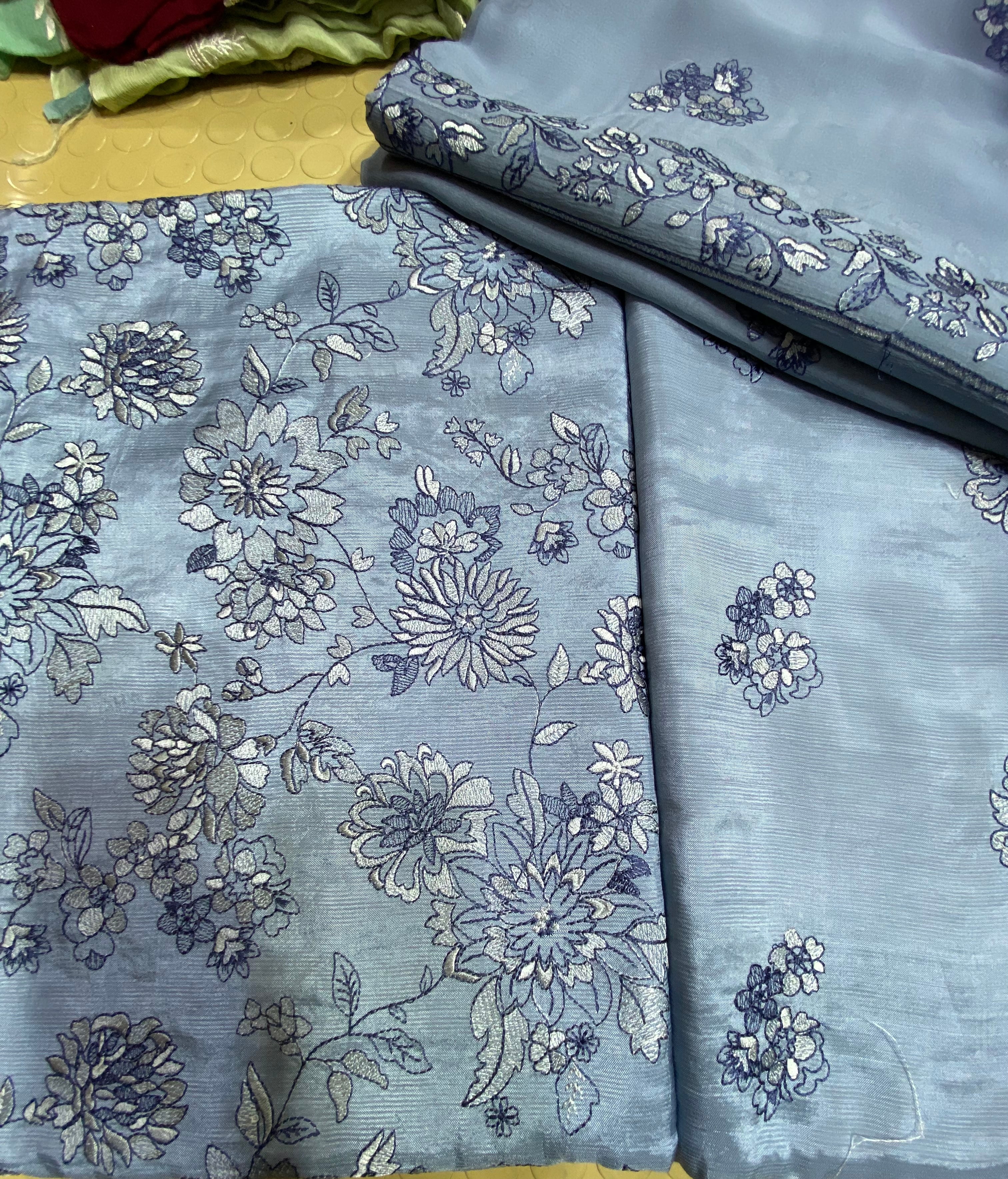 Raw Silk With Chiffon Duppta (Unstitched)