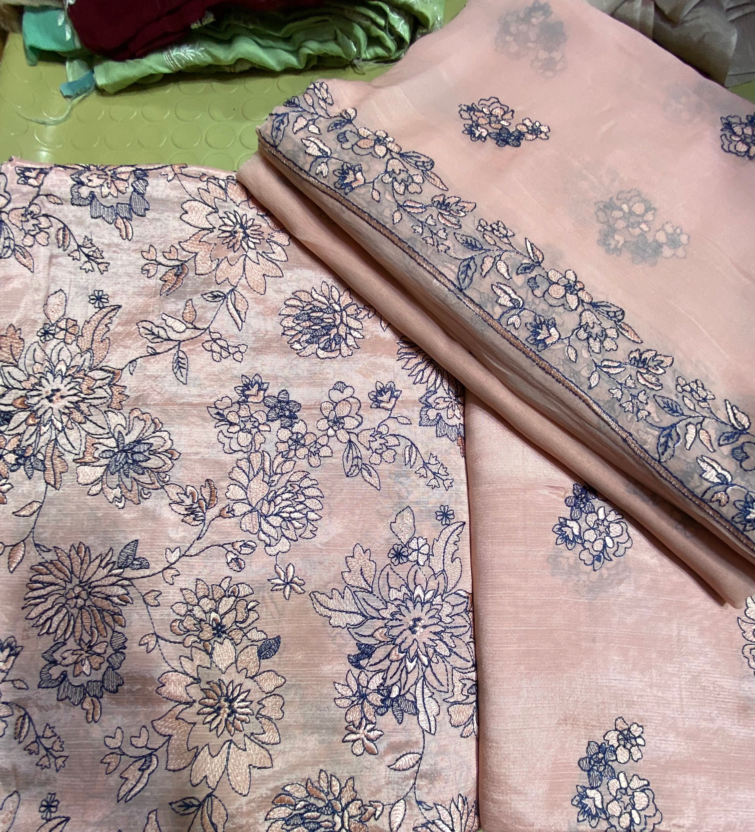 Raw Silk With Chiffon Duppta (Unstitched)