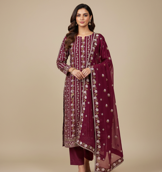 Raw Silk With Chiffon Duppta