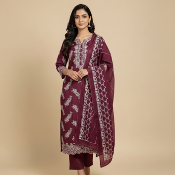 Raw silk bunch Style with chiffon Duppta