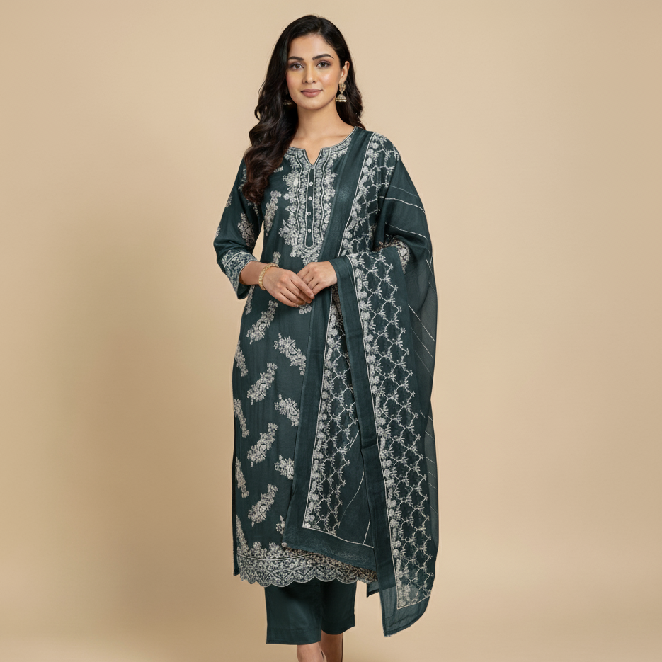 Raw silk bunch Style with chiffon Duppta