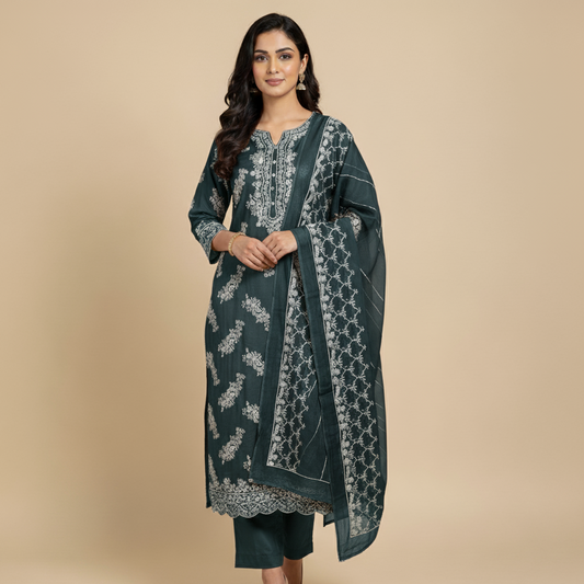 Raw silk bunch Style with chiffon Duppta