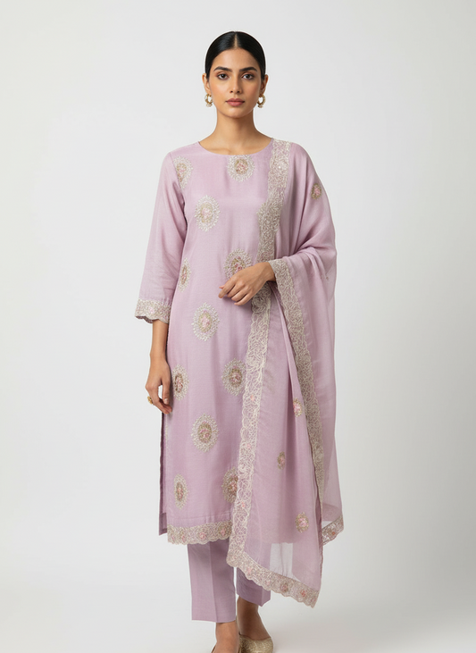 Raw Silk Shifli Work with chiffon Duppta
