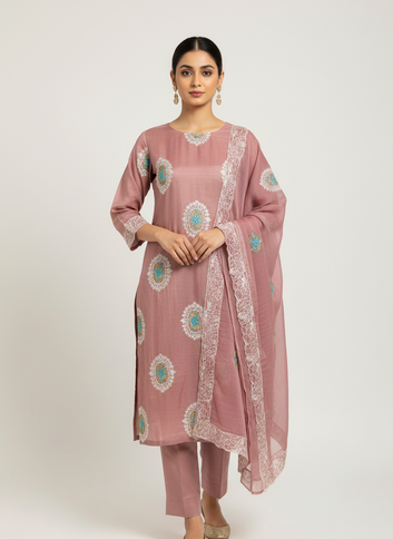 Raw Silk Shifli Work with chiffon Duppta