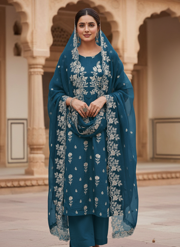 Raw silk bunch style with chiffon Duppta