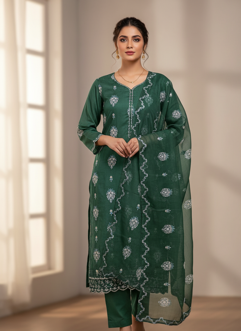 Cross Stitch Design on Chiffon Fabric