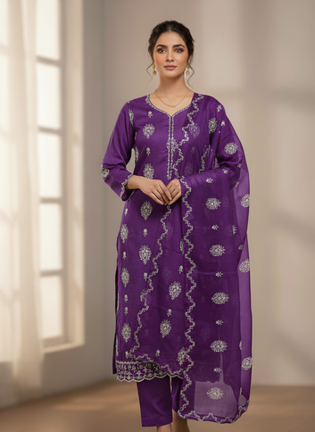 Cross Stitch Design on Chiffon Fabric