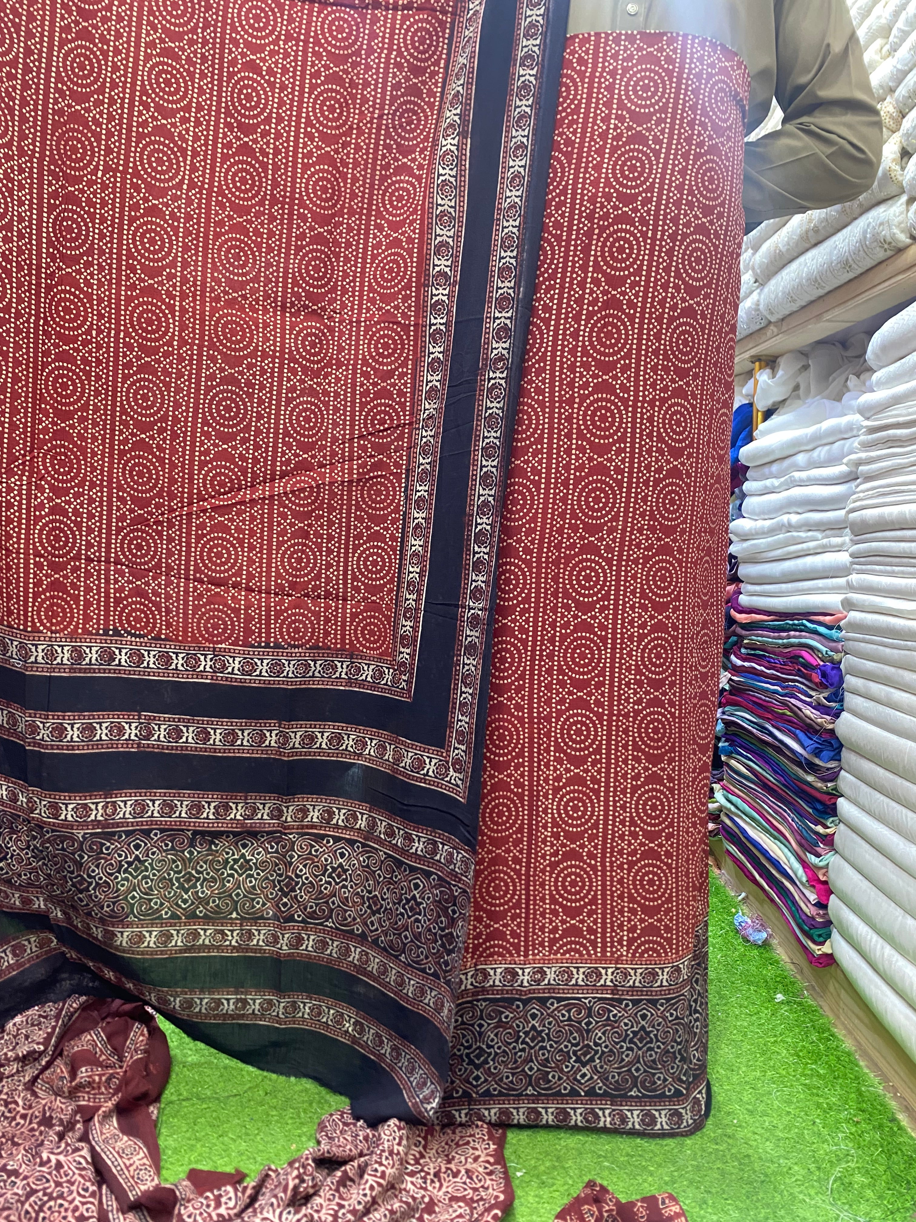 Ajrak Organic Print On Lawn Fabric